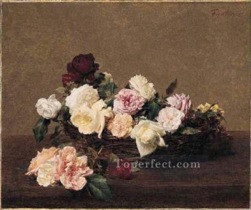 フラワーズ Painting - バラのバスケット 花の画家 アンリ・ファンタン・ラトゥール